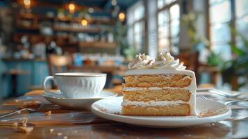 ai generiert Kuchen auf Weiß Teller foto