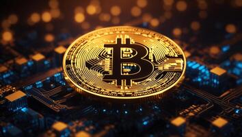 ai generiert Kryptowährung Bitcoin Digital Geld golden Münze Technologie Geschäft Konzept Kryptowährung Bitcoin foto