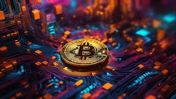 ai generiert Bitcoin Kryptowährung Digital Geld golden Münze Technologie und Geschäft Konzept foto