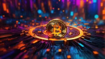 ai generiert Bitcoin Kryptowährung Digital Geld golden Münze Technologie und Geschäft Konzept foto