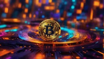 ai generiert Bitcoin Kryptowährung Digital Geld golden Münze Technologie und Geschäft Konzept foto