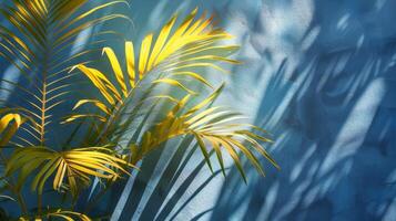 ai generiert Palme Baum Schatten auf Blau Mauer foto