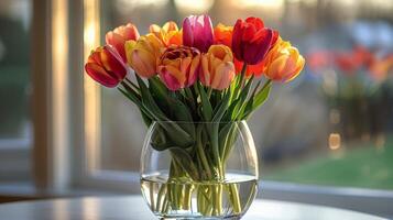 ai generiert bunt Blumen im ein Vase foto