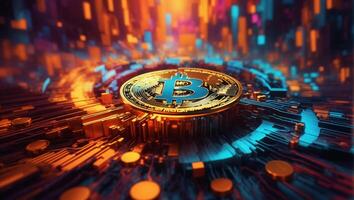 ai generiert Kryptowährung Bitcoin Digital Geld golden Münze Technologie Geschäft Konzept Kryptowährung Bitcoin foto