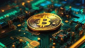 ai generiert Kryptowährung Bitcoin Digital Geld golden Münze Technologie Geschäft Konzept Kryptowährung Bitcoin foto