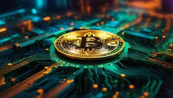 ai generiert Bitcoin Kryptowährung Digital Geld golden Münze Technologie Konzept Kryptowährung Bitcoin foto