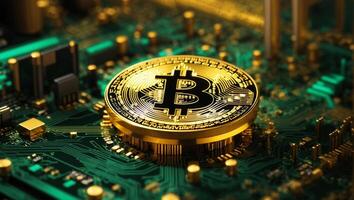 ai generiert Bitcoin Kryptowährung Digital Geld golden Münze Technologie und Geschäft Konzept foto