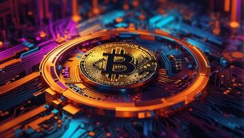 ai generiert Bitcoin Kryptowährung Digital Geld golden Münze Technologie Konzept Kryptowährung Bitcoin foto
