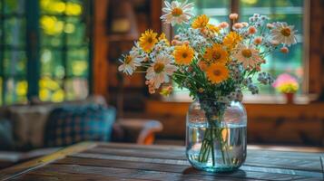 ai generiert bunt Blumen im ein Vase foto