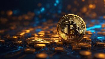 ai generiert Bitcoin Kryptowährung Digital Geld golden Münze Technologie und Geschäft Konzept Kryptowährung Bitcoin foto