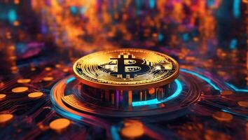 ai generiert Bitcoin Kryptowährung Digital Geld golden Münze Technologie und Geschäft Konzept foto