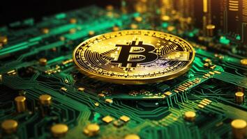 ai generiert Kryptowährung Bitcoin Digital Geld golden Münze Technologie Geschäft Konzept Kryptowährung Bitcoin foto