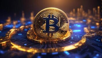 ai generiert Kryptowährung Bitcoin Digital Geld golden Münze Technologie Geschäft Konzept Kryptowährung Bitcoin foto