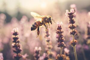 ai generiert schließen oben von ein Biene mit Blume.generativ ai foto