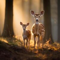 ai generiert Sika Hirsch Mutter und Kitz Stehen zusammen.generativ ai foto