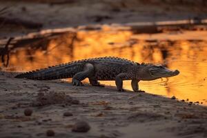 ai generiert Krokodil im das Fluss.generativ ai foto