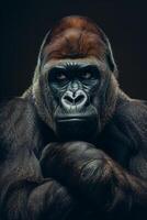 ai generiert Porträt Dominant männlich Gorilla auf schwarz hintergrund.generativ ai foto