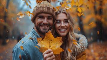 ai generiert Mann und Frau halten Blatt foto