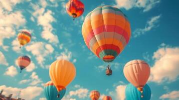 ai generiert Gruppe von heiß Luft Luftballons fliegend foto