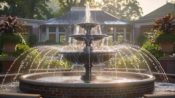 ai generiert Wasser Brunnen im Park foto