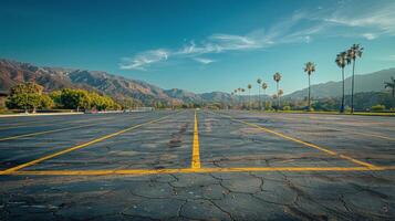 ai generiert leeren Parkplatz Menge mit Berge Hintergrund foto