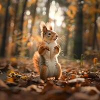 ai generiert rot Eichhörnchen im Herbst Wald .generativ ai foto