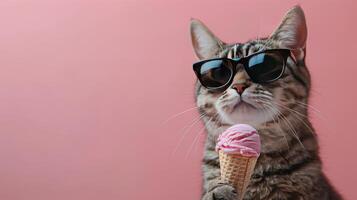 ai generiert stilvoll Katze Essen Eis Sahne foto
