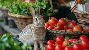 ai generiert Hase Sitzung im Vorderseite von Gemüse foto