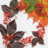 ai generiert ökologisch Schönheit Viburnum Beeren erstellen ein Herbst thematisch eben legen zum Sozial Medien Post Größe foto