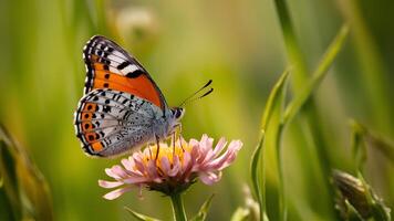 ai generiert schön Nahansicht von Wiese Schmetterling im abstrakt Natur Hintergrund foto