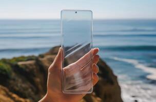 ai generiert halten transparent Smartphone foto