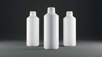 leer Weiß Plastik Flaschen Attrappe, Lehrmodell, Simulation auf dunkel Hintergrund 3d Rendern foto