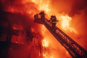 ai generiert Gebäude gefangen im Flammen foto