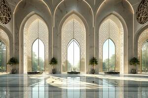 ein modern Moschee Innere ausströmend zeitlos Raffinesse und raffiniert Eleganz foto