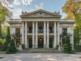 ai generiert ein georgisch Wiederbelebung Villa gelegen im das Herz von ein geschäftig Stadt foto