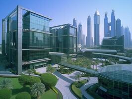 ai generiert ein geschäftig finanziell Nabe im das Dubai foto