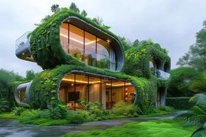 ai generiert ein modern Haus mit ein futuristisch Außen foto