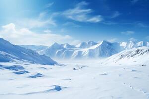ai generiert schneebedeckt Berg Landschaft unter ein klar Blau Himmel Hintergrund. generativ ai foto
