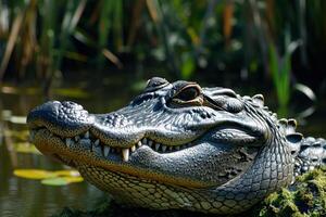 ai generiert furchterregend Alligator Kopf. generieren ai foto