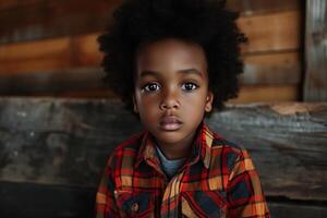 ai generiert neugierig afro amerikanisch Kind. generieren ai foto