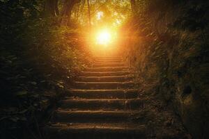 ai generiert ätherisch aufsteigend Treppe zu das Sonne. generieren ai foto