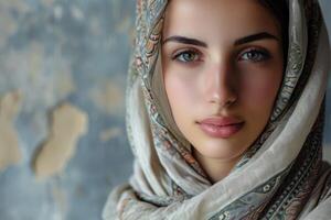 ai generiert arabisch Mädchen Kopftuch. generieren ai foto
