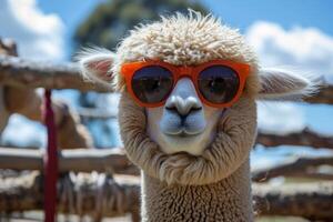 ai generiert komisch süß Alpaka Sonnenbrille. generieren ai foto
