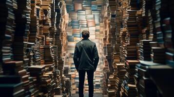 ai generiert ein Person Verlassen klein Gedichte versteckt Innerhalb Bibliothek Bücher. generativ ai foto