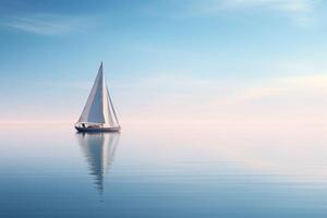 ai generiert ein heiter Betrachtung von ein einsam Segelboot treiben auf ein Ruhe Meer. generativ ai foto