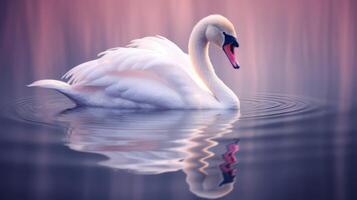 ai generiert ein Weiß Schwan schwebend auf oben von ein Körper von Wasser. generativ ai foto