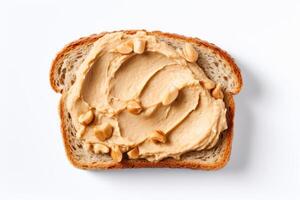 ai generiert Cashew Butter auf ein Stück von ganze Korn Brot. generativ ai foto