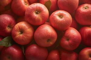 ai generiert beschwingt Apfel Frische reif und saftig rot Äpfel, Grün Hintergrund foto