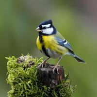 ai generiert bunt großartig tit Vogel Singen auf moosig Stumpf zum Sozial Medien Post Größe foto