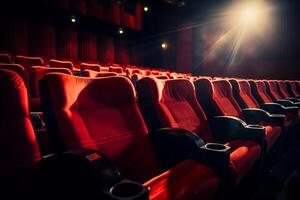 ai generiert Kino Sitze Füllung oben Vor ein Screening. generativ ai foto
